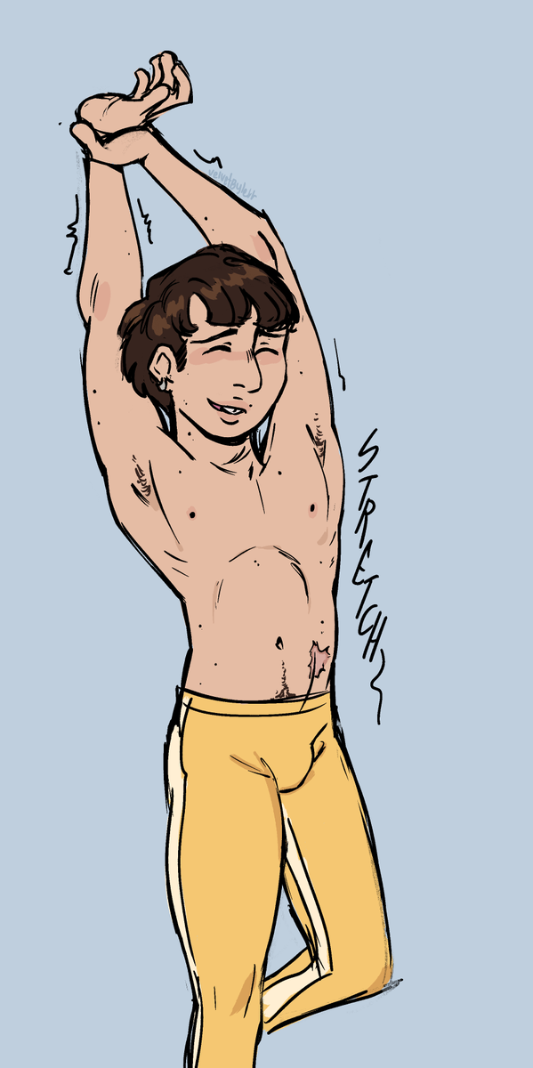 VelvetBylerr's tweet image. kept seeing talk of will byers in yoga pants... so i doodled it ☺️
probably picks up yoga bc he's sick of waking up sore from how mike is bending him fr

#willbyers