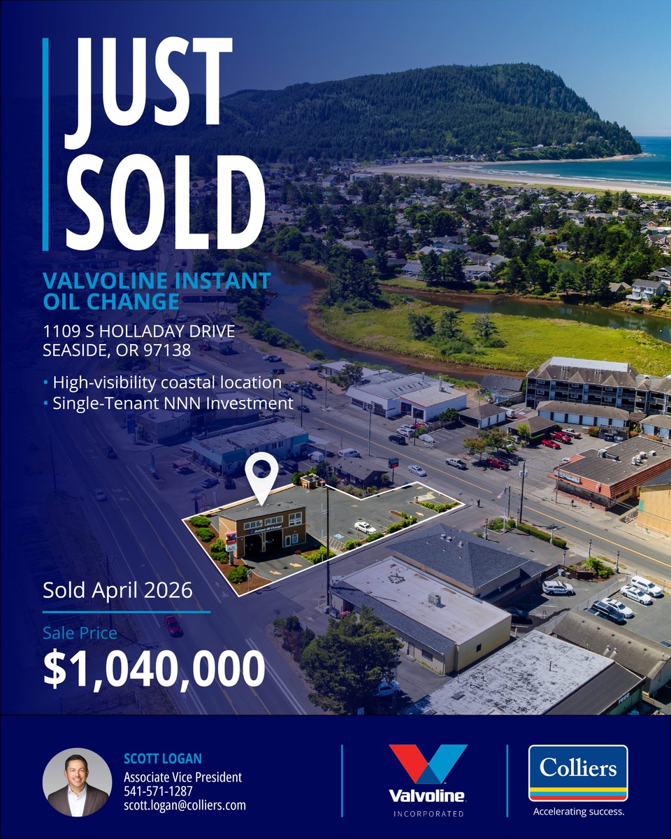 ScottLogan_RE's tweet image. Just Sold.
 
Valvoline Instant Oil Change in Seaside, OR closed at $1,040,000.
 
Strong demand for single-tenant NNN retail remains.
 
#CRE #RetailRealEstate