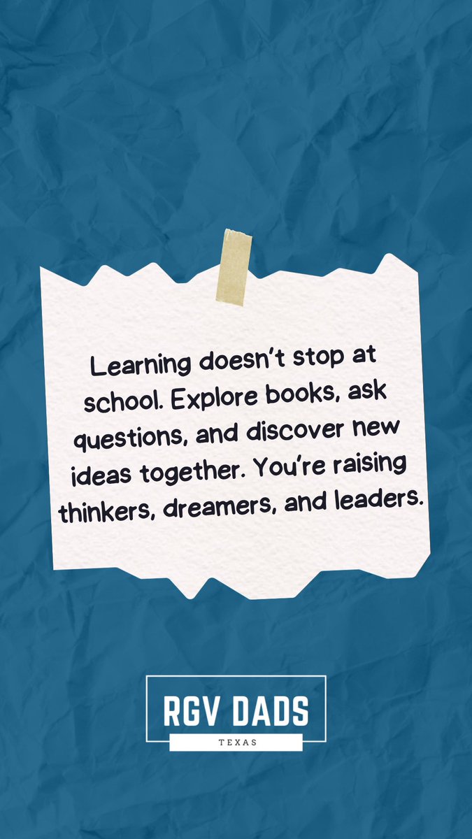rgvdads's tweet image. Thursday – Learn and Grow Together

Learning doesn’t stop at school. Explore books, ask questions, and discover new ideas together. You’re raising thinkers, dreamers, and leaders.

#learning #explore #family #fyp #rgvdads