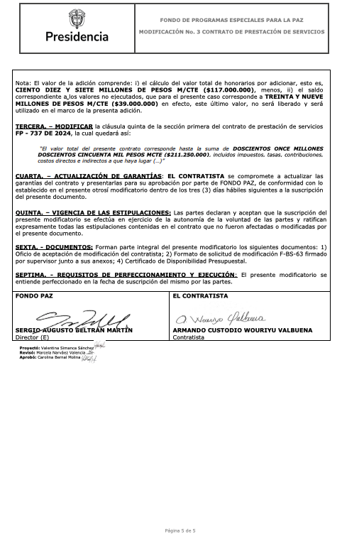 El Sr ARMANDO CUSTODIO WOURIYU VALBUENA (<a href="/ArmandoWayuu/">Armando Wouriyu Valbuena</a>)

Contratista en el DEPARTAMENTO ADMINISTRATIVO DE LA PRESIDENCIA DE LA REPUBLICA

Salario cada 27 días> COP $40 MILLONES.

(5 adiciones de contrato)