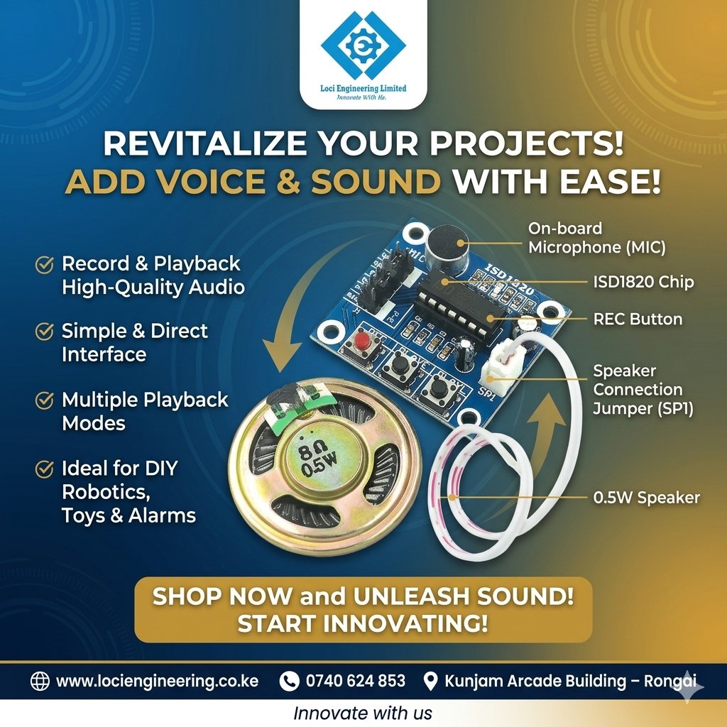 LOCIENG78761's tweet photo. 🎙️ Want Your Project to Talk Back?

Create voice-enabled projects with the ISD1820 Voice Recording Module with 0.5W Speaker — record, store, and play audio with ease. Perfect for alarms, greetings, and smart DIY builds!
#Electronics #AudioModule #ArduinoProjects #DIYProjects https://t.co/sJ7kVbmuSO