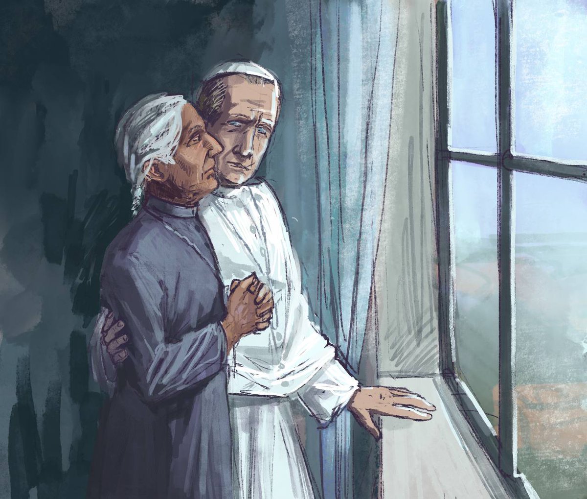 steblynka's tweet image. I love having free will and drawing a super niche bad timeline AUs 
#conclave and Vincent was forced by lhf to become an anchorite and freed by Pope John