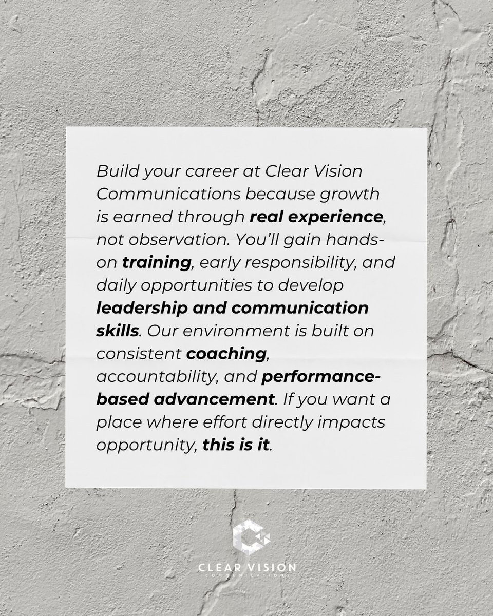 ClrVisionComm's tweet image. If you’re ready to learn, grow, and take ownership of your future, this is where it starts. ✨ Visit our website or contact us to explore opportunities at Clear Vision Communications. clearvisioncleveland.com/contact
-
#earlycareers #careerdevelopment #opportunity