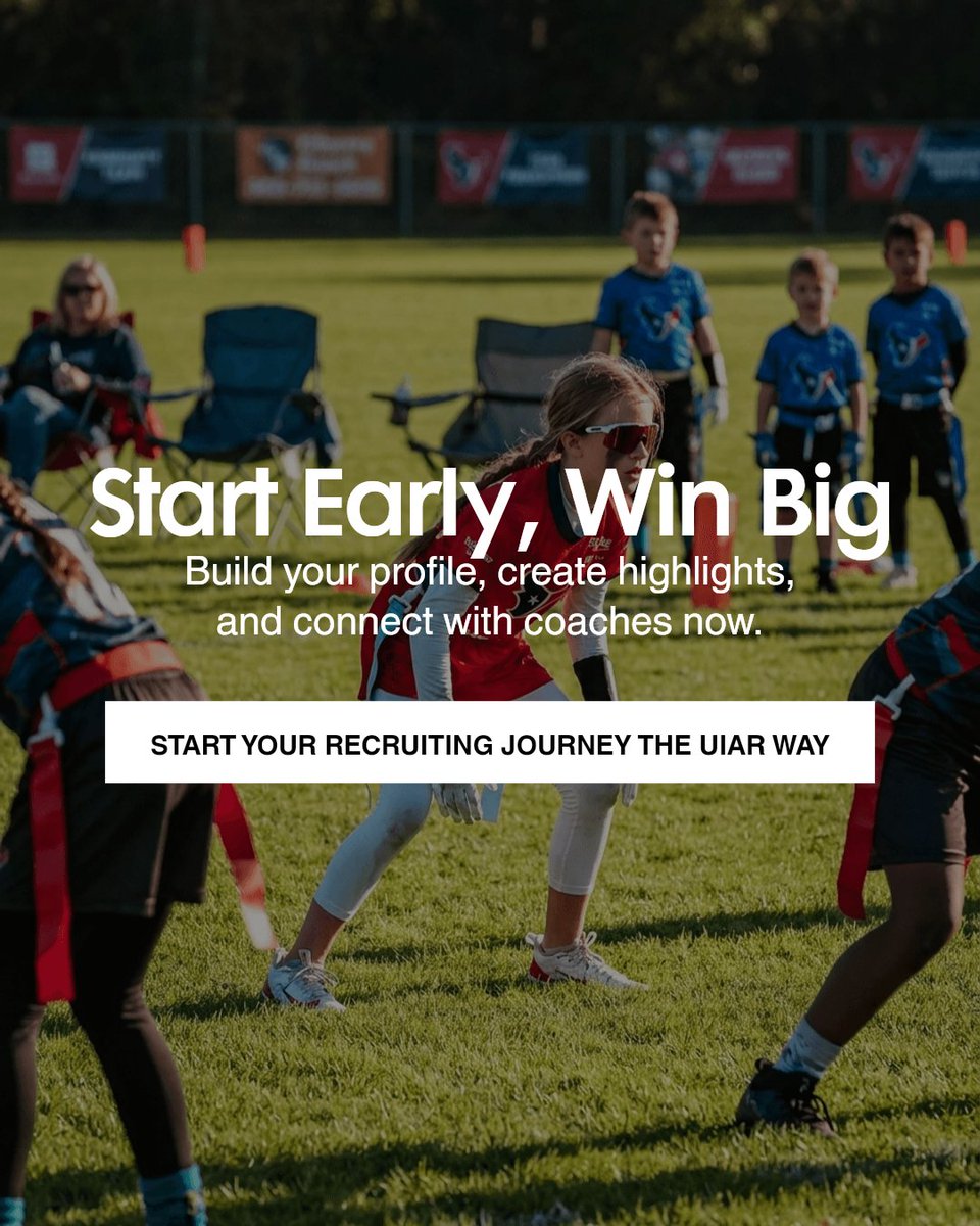 Uiarecruiting's tweet image. Don't wait. Build your profile and highlight reel now. Let AI connect you with college coaches. Your offer starts today. #UIAR #athletes #parents #URNFLFLAG #UIARRecruiting #NFLFlag #YouthFootball #FutureAthletes