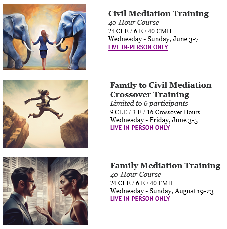 ICLEF's tweet photo. ICLEF's 40-Hour Family &amp; Civil Mediation courses provide an excellent learning environment with practical experience in mediation. Go to:
Civil Med. Training - https://t.co/IYfZcqwAur
Family to Civil Med. - https://t.co/vFre1MsQjA
Family Med. Training - https://t.co/g1ZSm5Z9Ha https://t.co/tA2TX1OKNO
