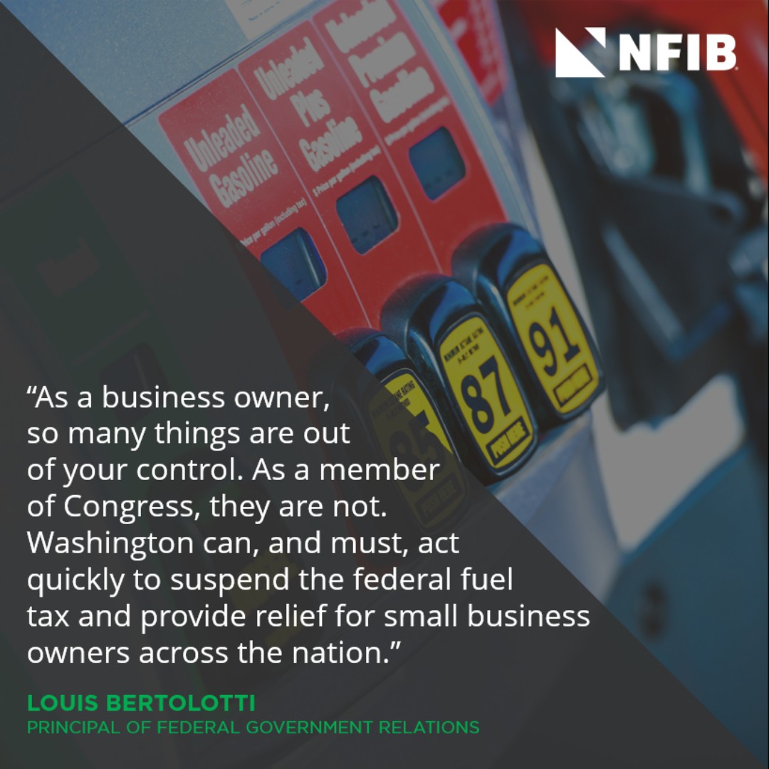 NFIB's tweet image. ICYMI: In a new op-ed in the @dcexaminer, #NFIB Principal of Federal Government Relations, Louis Bertolotti, calls on Congress to suspend the federal fuel tax for #smallbusinesses impacted by rising fuel costs.

Learn more here: nfib.com/news/press-rel…