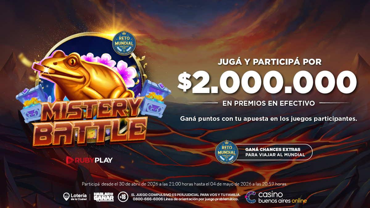 casinobaonline's tweet photo. 🐸✨ Mistery Battle llegó con todo.
Apostá en los juegos participantes, sumá puntos y competí por $2.000.000 en premios en efectivo.
Del 30 de abril al 4 de mayo, exclusivo en Casino Buenos Aires Online.
👉 Participá ahora
#MisteryBattle #CasinoBuenosAires #RetoMundial https://t.co/o7nOwKTfzs