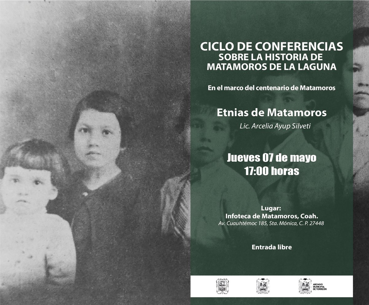 ArchivoTRC's tweet image. #Aniversario 

📌La próxima semana se reanudará el ciclo de conferencias en el marco de la conmemoración del centenario de la ciudad de 🧱Matamoros. Acompaña a la 🏛️Lic. Arcelia Ayup Silveti, reconocida escritora, promotora cultural y maestra en Literatura y Creación Literaria,
