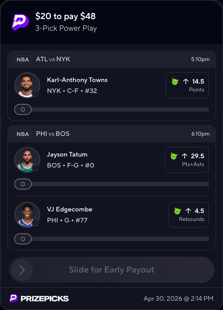 JBLocks13's tweet photo. Sucks our Ladder had to end, 4/14 is insane to me. Anyways back to my normal potd's calm little 2.4x, 1 unit as always

#potd #prizepicks #sportsbetting #jblocks https://t.co/RA2FNpebvm