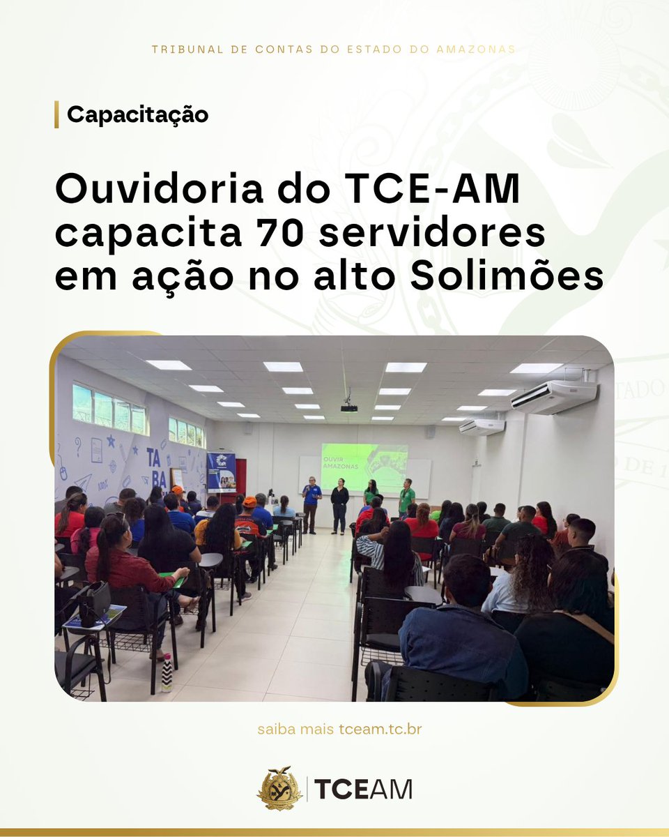 Tceamazonas's tweet photo. Com sede em Tabatinga, a ação integra o projeto Ouvir Amazonas 2025/2026, que apoia a implantação e o aperfeiçoamento das ouvidorias municipais no interior do estado.

Leia mais: https://t.co/dtb9xwGR9l https://t.co/OoD79Ejse3