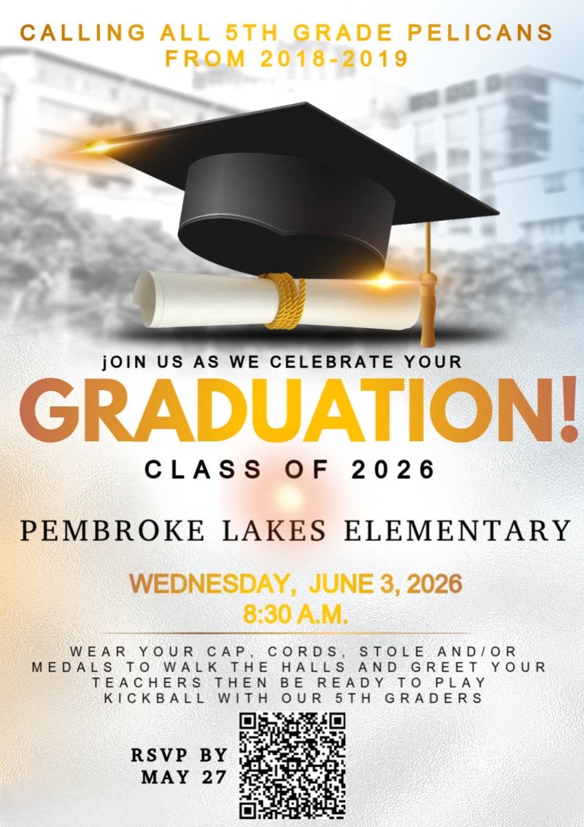 proudprincipalw's tweet image. 🎓✨ Calling all Pelicans from the 5th grade Class of 2018–19! ✨🎓
You're graduating high school, &amp;amp; we want to celebrate YOU! Walk the halls of PLE as we cheer you on &amp;amp; play kickball with our 5th grades for their last day of recess! 💙👣
#PLEPride #PelicanForever #ClassOf2025