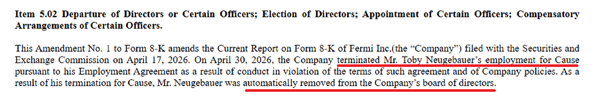 FuzzyPandaShort's tweet image. Fermi 2.0 is a complete shit-show

$FRMI announced that Toby was now fired from the board too...for conduct

How many days until Toby starts selling? His family owns 32% of shares