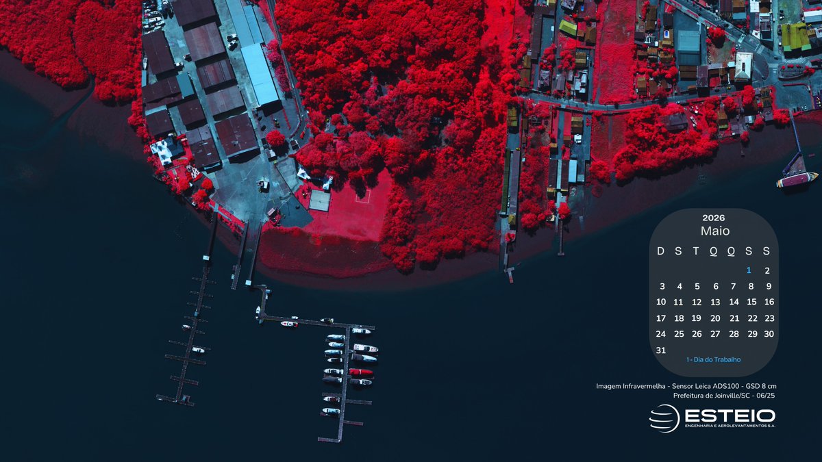 Maio chega com uma imagem aérea em infravermelho que revela o que o olhar comum não vê.
Aqui, cada pixel conta uma história.
Joinville/SC | Sensor Leica ADS100 | GSD 8 cm
Os calendários estão disponíveis para download no nosso site em Variedades->Calendário 2026.