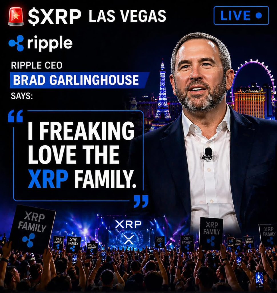 🚨 “I freaking love the XRP family.”

Brad Garlinghouse just said it LIVE in Vegas — and you can feel the energy 👀

This isn’t just a community…
it’s one of the loudest, strongest forces in crypto. ⚡

Built through battles.
Still growing. Still here. 🚀

#XRP #Ripple