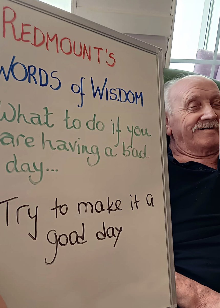 RedmountResHome's tweet image. Here are our residents' words of wisdom for this week. What do you do if you're having a bad day? Believe it or not, we had such a laugh discussing these ideas! #WordsOfWisdowm #WiseWords #Wellbeing