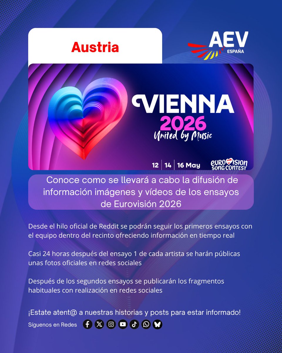 AEVeurovision's tweet image. Así la UER difundirá información sobre los ensayos de Eurovisión 2026 #eurovision #rehearsals #Austria