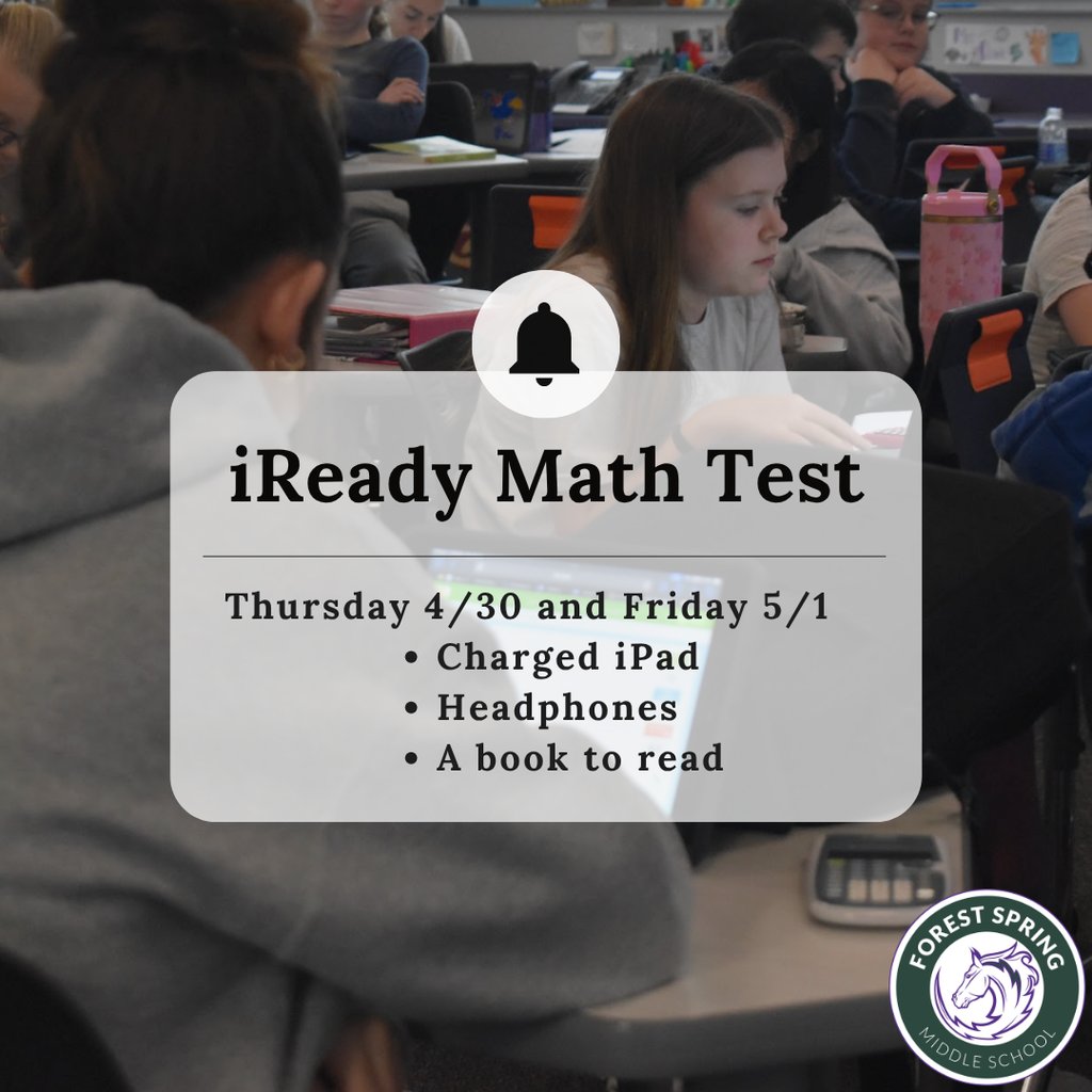 FSMSChargers's tweet photo. Chargers, don't forget we have iReady math testing tomorrow and Friday.  Charge your iPads tonight and get a good night of sleep! https://t.co/UCXBA3jbf4