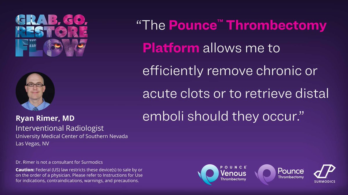 Surmodics's tweet image. Learn how Dr. Ryan Rimer uses the Pounce™ Low Profile (LP) #Thrombectomy System (2–4 mm) for removing thrombi or emboli in below-the-knee arteries down and through the pedal loop. Read the article @EVToday: na2.hubs.ly/H05dcnS0 Rx only. Ready to #POUNCEIT?