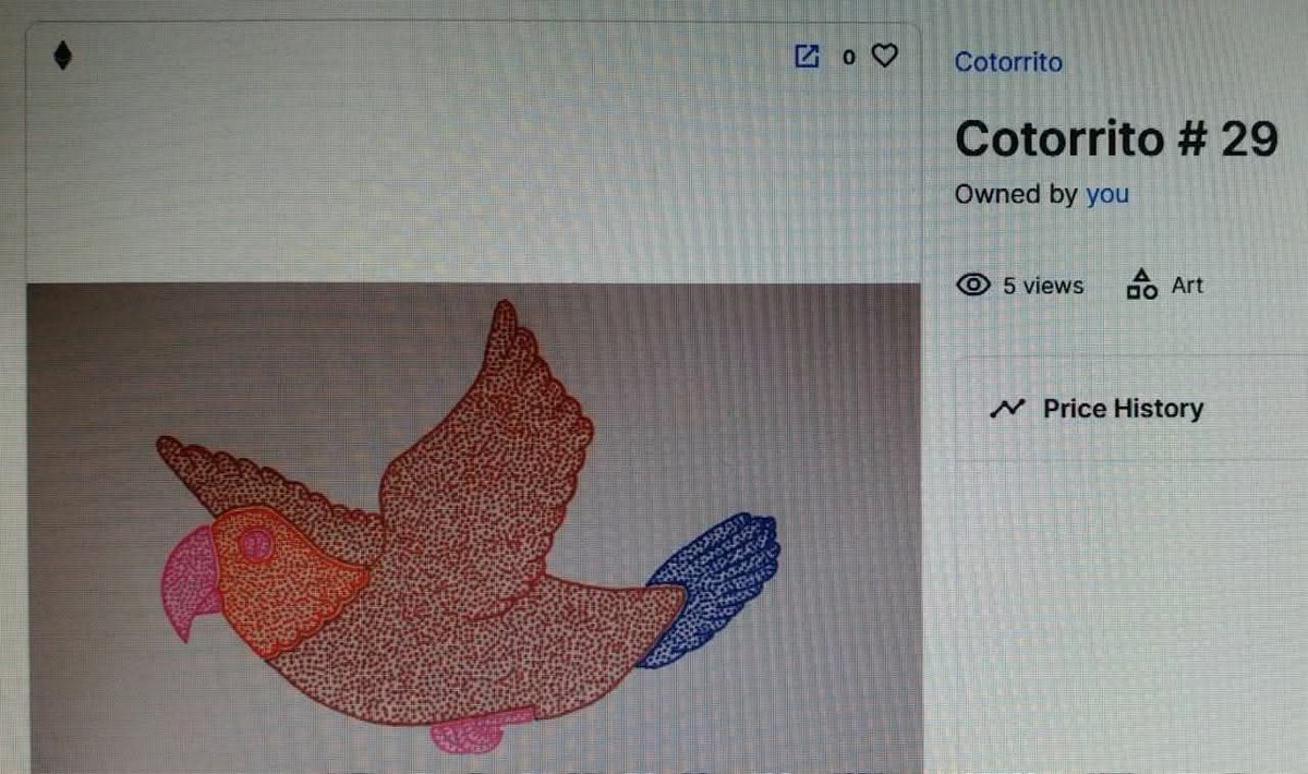 varsevia's tweet image. 🔥🔥🔥🔥 Collection "Cotorrito". Cotorrito # 29
Design: Handmade drawing
Blockchain: Ethereum
Colors: Pink, orange, light brown, blue.

opensea.io/collection/cot…

#opensea
#NFT