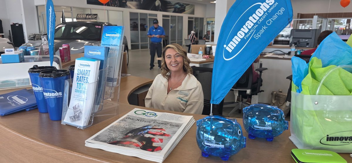 InnovationsFCU's tweet image. Stop by AutoNation Ford Panama City and see us! 🚗

Amber is there today, and we’ll have lenders onsite tomorrow and Saturday from 9–5 to help with your financing needs. #AutoLoans #CarBuying #PanamaCity #InnovationsFCU #SparkChange