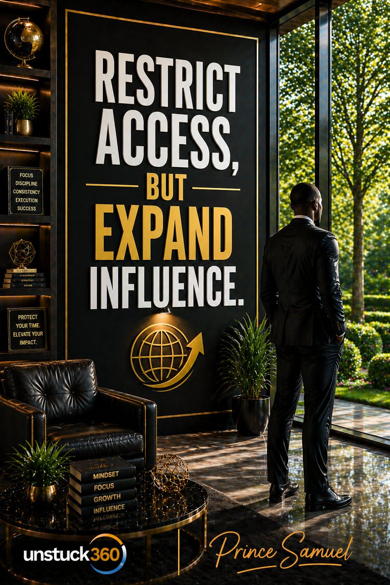 sammydegra825's tweet image. Restrict access, but expand influence.

You do not need to be everywhere to make an impact.

#Unstuck360 #PrinceSamuel #Mindset #Influence #Discipline
