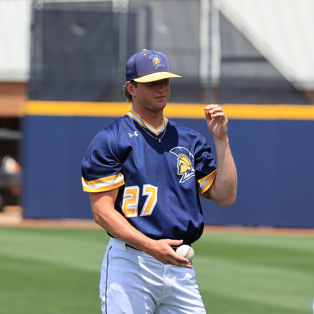 UNCGBaseball's tweet photo. Next Up is No. 2️⃣7️⃣ Luke Thomas 😁

A pitcher from Climax, N.C., Luke Thomas finishes his career with a 6-5 overall record with 42 appearances in 83 innings pitched and 73 strikeouts. 

#letsgoG https://t.co/m2EzHgF9CX