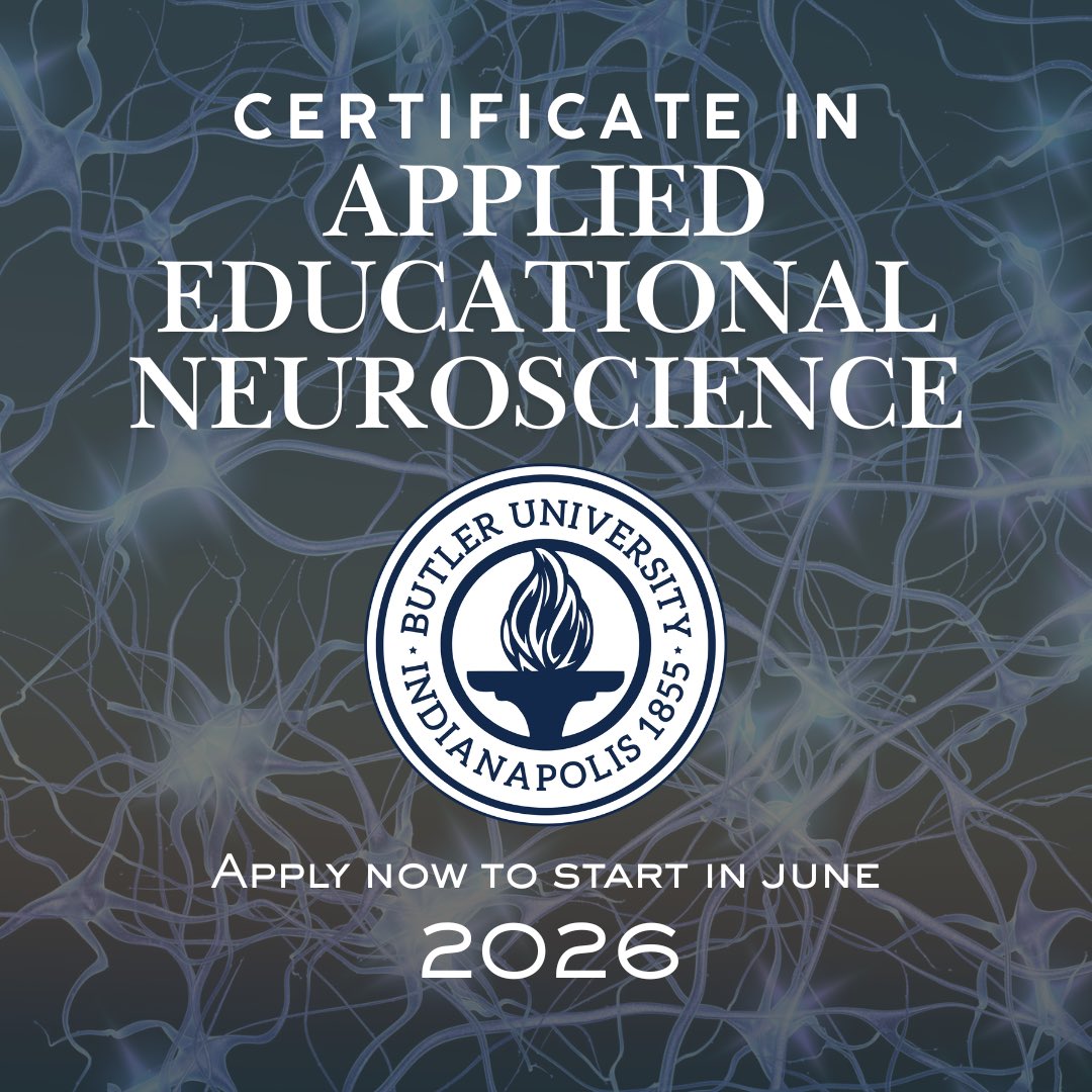 desautels_phd's tweet image. Come join us this summer and be a part of Cohort 11. This AEN certification can stand alone, or you are able to take these 9 graduate hours into the new TRTL masters. 💙 

#education #mentalhealth #educators #appliededucationalneuroscience @butleruniversitycoe @butleru