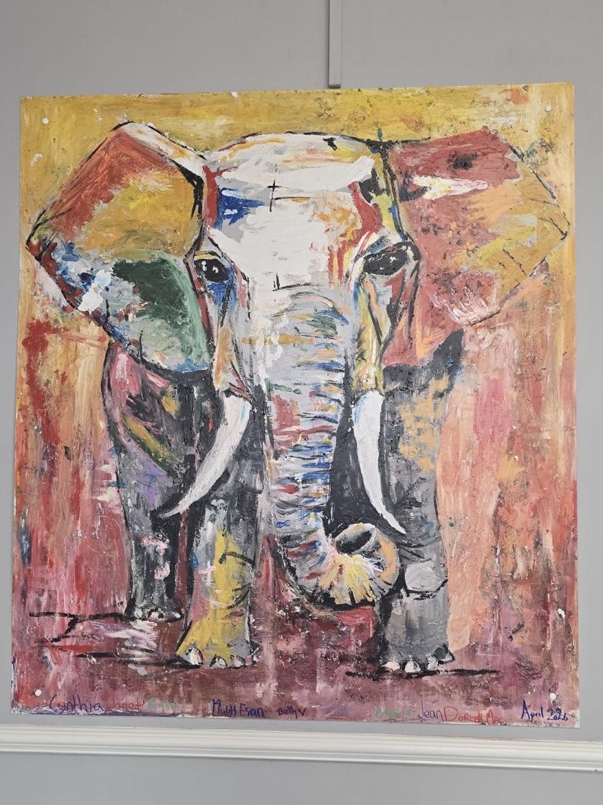 RiderHouseNursH's tweet image. We have had a fantastic time doing some very messy splash and smear painting in celebration of our beautiful natural world. We were so pleased with our elephant-astic masterpiece, which was created by residents working together  #Elephant #ArtTherapy #ArtTogether