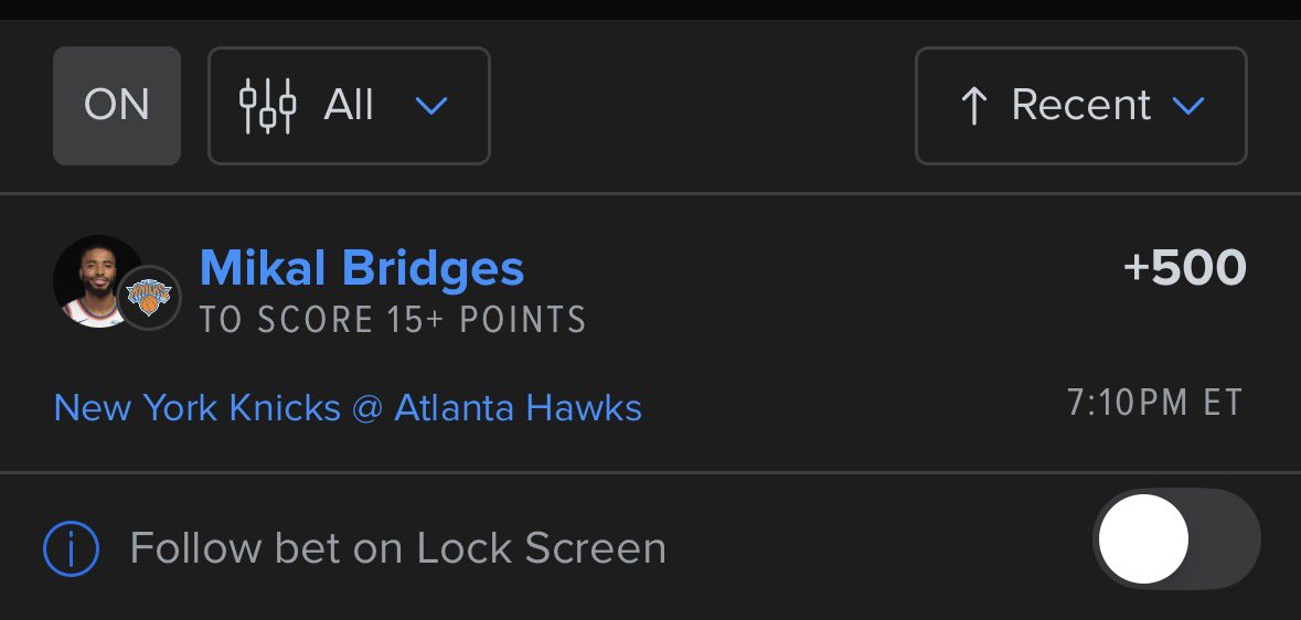 LusLock's tweet image. Mikal Bridges Ladder
1U - 15+ pts (+500)
0.5U - 20 + pts (+1500)

#Gambling𝕏 #sports #nba #playoffs 

account.sportsbook.fanduel.ca/sportsbook/add…