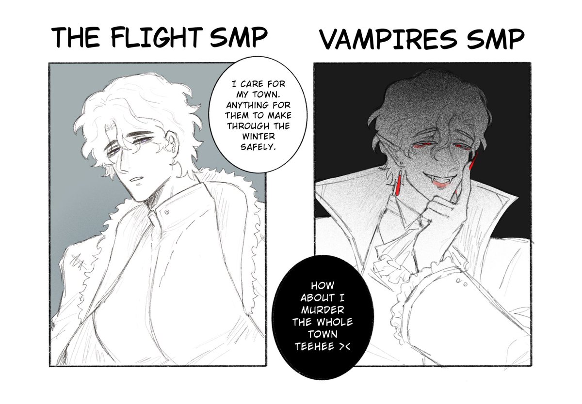 Qinny007's tweet photo. Duality of Scott Smajor. Due to me trying to get my bestie in to my hyperfixation and talking about the two different Scott is a hell of a ride #smajorfanart #theflightsmp #vampiresSMP https://t.co/GlMNtR0PCu