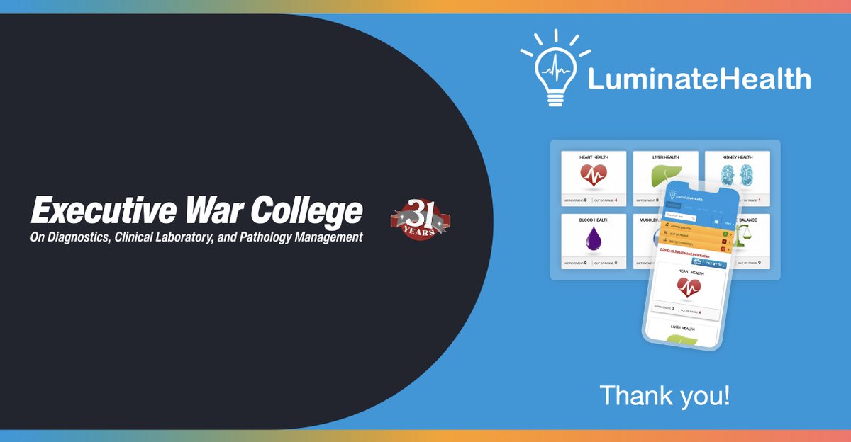 Thanks to everyone who met us at this week’s #ExecutiveWarCollege to talk direct-to-consumer (DTC) testing, patient experience + engagement, and lab data-driven services for health system and commercial labs. If you missed us, get in touch with us at: luminatehealth.com/contact
