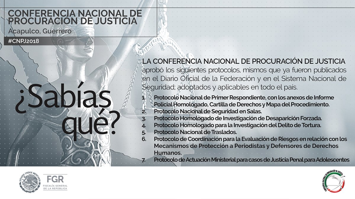 FGR_Gto's tweet image. #SabíasQue La Conferencia Nacional de Procuración de Justicia aprobó los siguientes protocolos, mismos que ya fueron publicados en el Diario Oficial de la Federación y en el Sistema Nacional de Seguridad, adoptados y aplicables en todo el país. #CNPJ