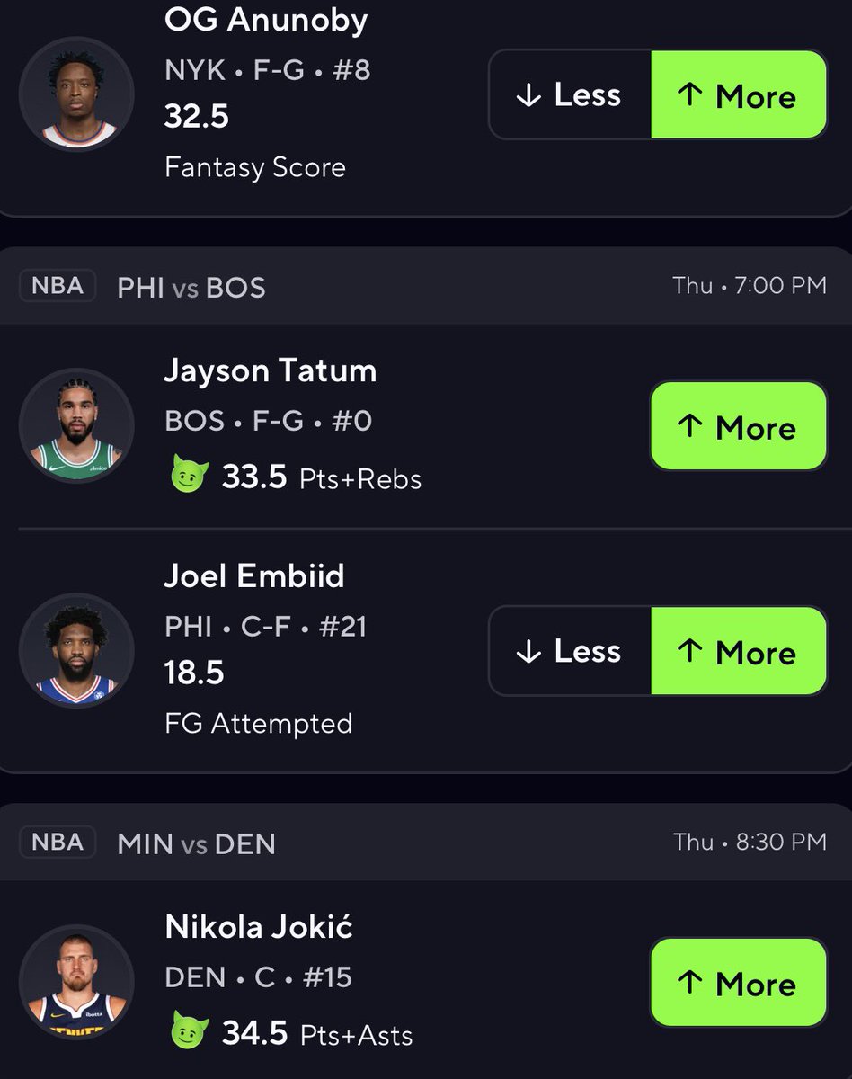 AltLineDemon's tweet image. NBA x PrizePicks☢️

Collab/@PhillipBets 🔥

Sending a random ❤️‍🔥 $20 when this cashes!

1. OG Anunoby O32.5 FS💎
#AlwaysKnicks 

2. Jayson Tatum O33.5 PR💎
#DifferentHere 

3. Joel Embiid O18.5 FGA💎
#Sixers🔔 

4. Nikola Jokic O34.5 PA💎
#MileHighPlayoffs