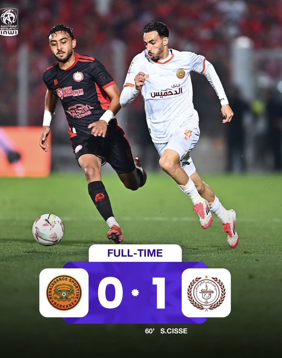 🚨 Défaite de la RS Berkane à domicile 1-0 contre le KACM.
Un match compliqué pour les locaux qui n’ont pas réussi à trouver la faille face à une équipe de Kawkab Marrakech solide et bien organisée. ⚽️