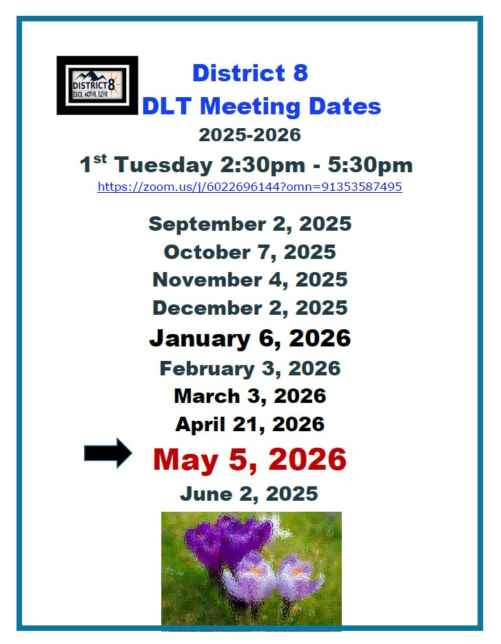 D8Connect's tweet image. 📢 Familias y personal del Distrito 8,
Acompáñenos en la próxima reunión del Equipo de Liderazgo del Distrito (DLT):🗓 5 de mayo de 2026
⏰ 2:30 PM – 5:30 PM💻 Por Zoom
🔗 Únase aquí: zoom.us/j/6022696144
¡Esperamos contar con su participación!
#Distrito8 #DLT
