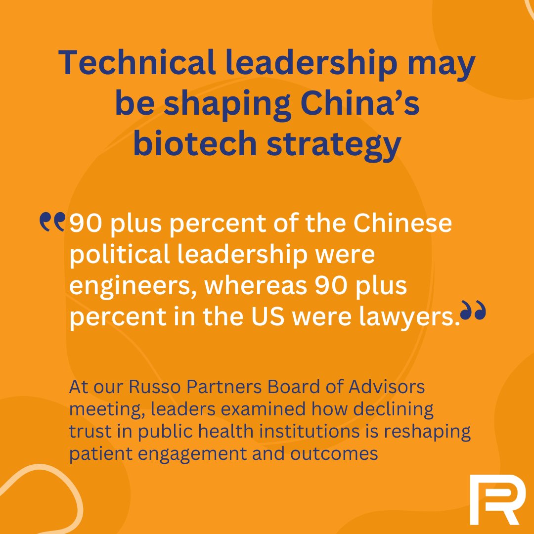 russopartners's tweet photo. Biotech leadership is not maintained by assumption. 

Tony Russo, Ph.D., of @RussoPartners, shares part 2 of our Board of Advisors insights on capital concentration, China’s long-term biotech strategy, and the future of mRNA infrastructure in the U.S. https://t.co/Q50FSFA3Lp  

#Biotech #LifeSciences #Healthcare #Innovation #Leadership