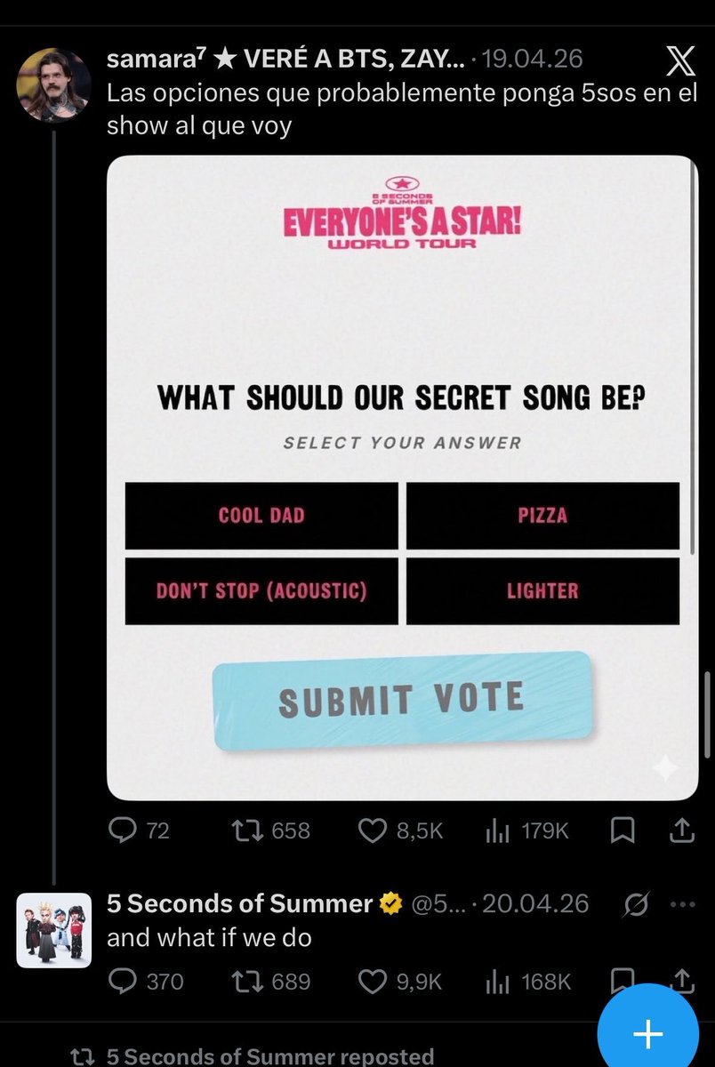 Ella les dio una idea a 5sos y ahora toda latam corre peligro que realmente nos toquen esas opciones como secret songs en los conciertos 😭