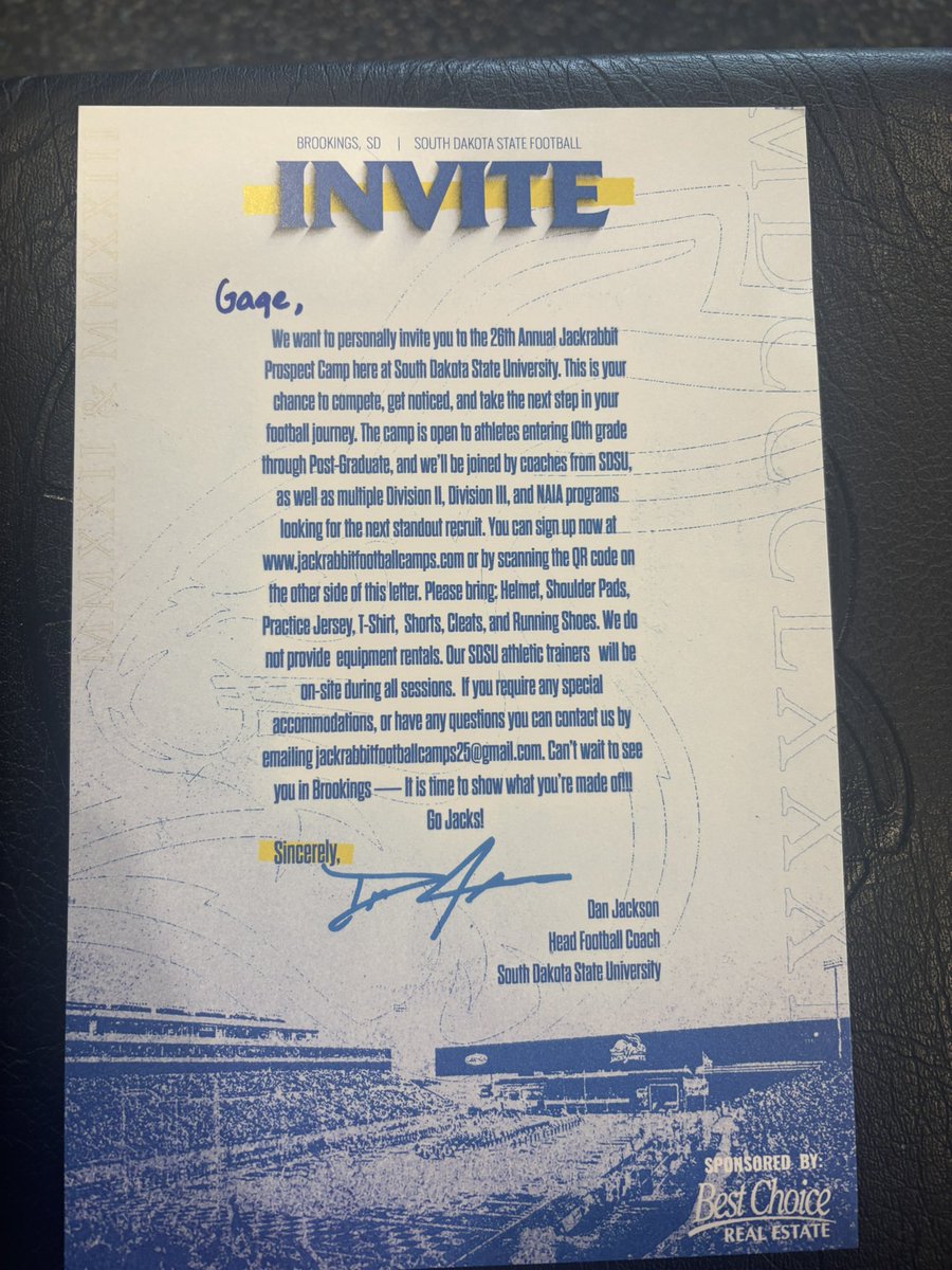 GJodozi's tweet photo. Thank you @CoachDtjackson for the personal camp invite! Excited to get on campus!
@The_Coach_Fish 
@WahlScouting 
@PrepRedzoneDAK 
@SDHSAA https://t.co/OIYDnAfzU5