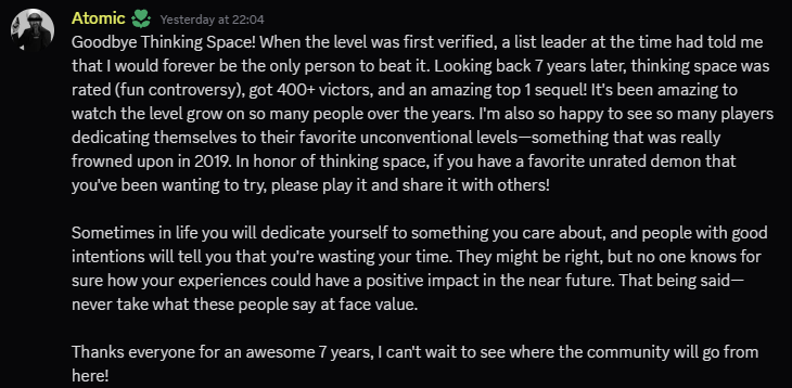 demonlistgd's tweet photo. A message from Atomic, the verifier of Thinking Space. https://t.co/3aXIisDwBZ