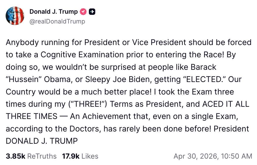 First of all, you’ve only been elected twice. Second, make it a law, starting with yourself, that every president take AND PASS an exam on the US Constitution. Let me know how that works out for you. 
#ReleaseTheUnredatcedEpsteinFiles 
#ReleaseTheEpsteinFiles 
#EpsteinFiles