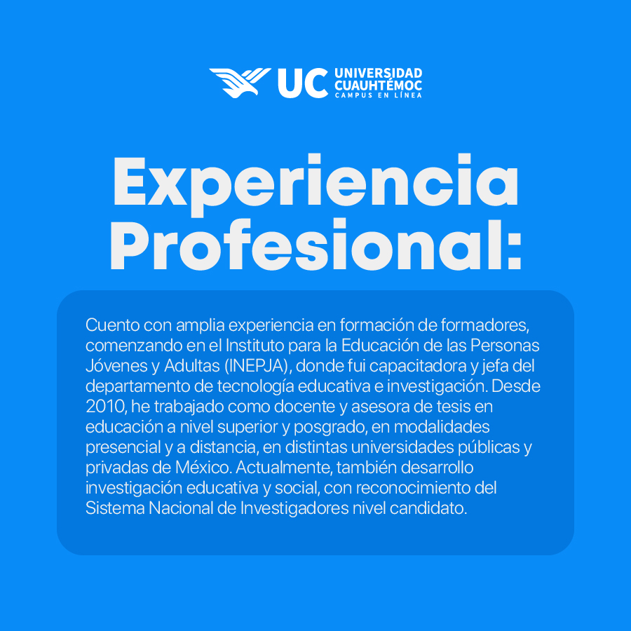 Su experiencia y compromiso académico la convierten en una guía clave para el desarrollo de nuestros estudiantes, acompañándolos en cada paso de su formación profesional. 🎓✨
#UCEnLínea #DocentesEnLínea