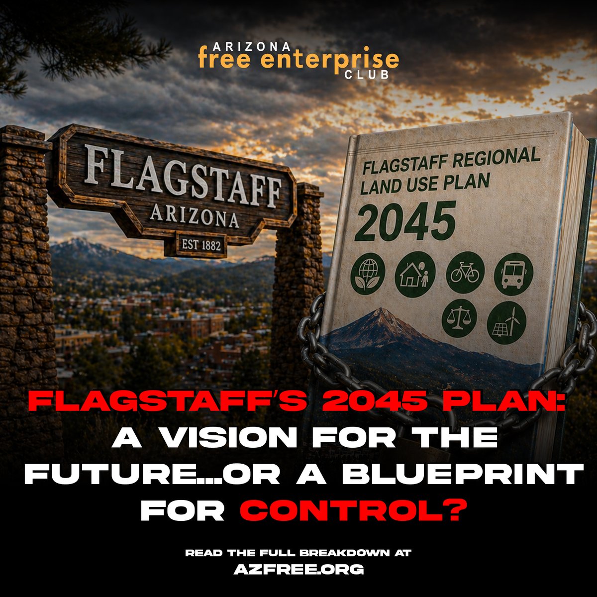 azfec's tweet image. 🚨 Flagstaff voters — a major decision is coming.

The proposed Regional Land Use Plan 2045 isn’t just another policy document. It will shape how Flagstaff grows, builds, and operates for the next two decades.

From housing and transportation to energy and development, this plan