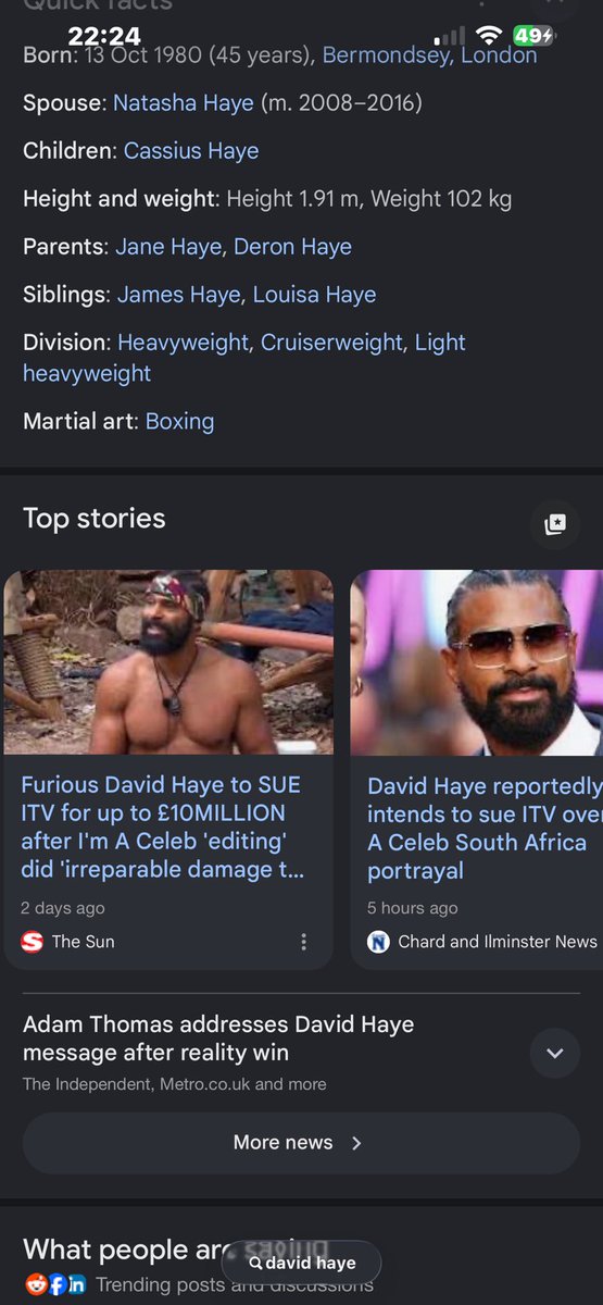 KallenReady's tweet image. again with @davidhaye being a big headed prick now “allegedly” suing itv and has posted a video on Instagram/Twitter attacking Adam and his fan base calling him weak and saying how he’s nearly 40 YET David is nearly 50 and is dragging it on after it’s died down #imacelebrity