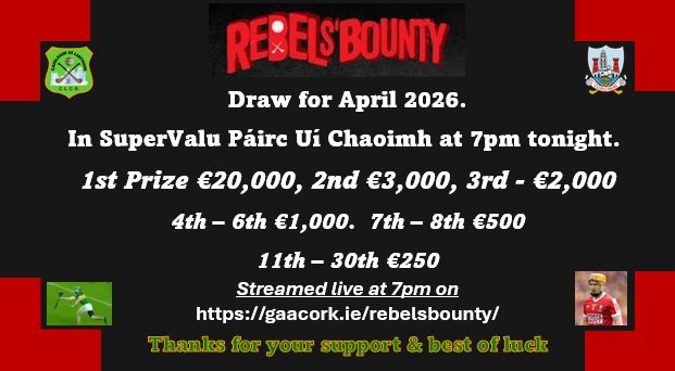 castlelyonsgaa's tweet photo. Comhghairdeas to our stalwart supporter Liam Martin who won €3,000 in the  Rebel Bounty Draw this evening https://t.co/4QsjbRFhKf