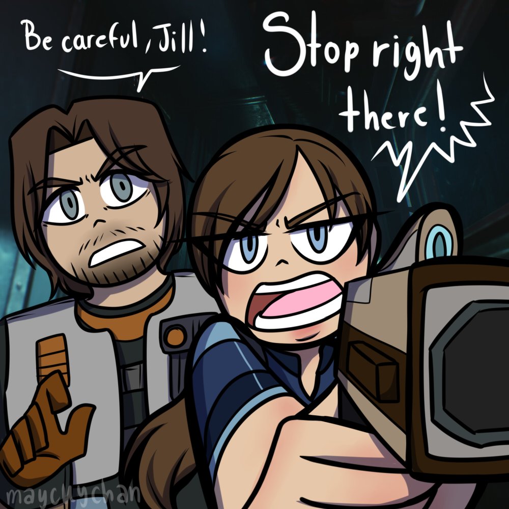 mayckychan's tweet photo. Mini Comic in honor of @HeladaSopa when he played Resident evil revelations, yay! #REBHFun #residentevil #residentevilrevelations #JillValentine #ParkerLuciani #mayckychan https://t.co/KBbnBmKqXQ