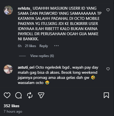 txtfrombrand's tweet image. User Octo Mobile CIMB Niaga:
- Gajian pake Octo, aplikasi &amp;amp; website error lalu maintenance dari 30 April 2026, jam 11.13
- Jam 21.23 dibilang bisa transaksi lewat website
- Nasabah pada nyobain, tapi pakai user ID yang sama gak bisa, akhirnya keblokir
- Harus diurus ke bank, tapi