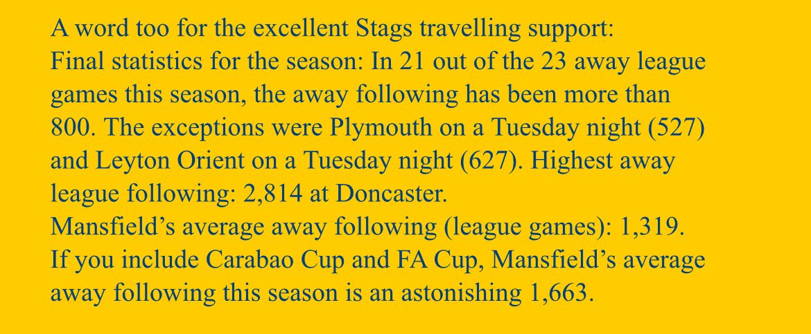 Credit to Martin Shaw for this: 
Unreal support as always. Most underrated away support in the EFL surely when you compare it to size of club etc. #Stags #MTFC