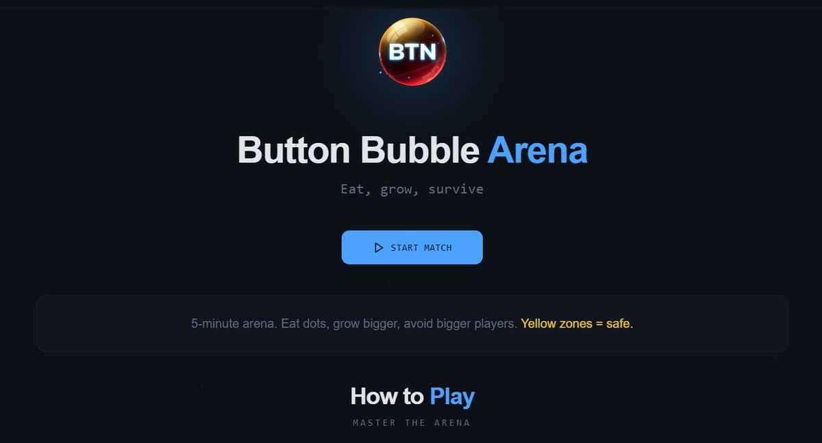 ButtonCoinSol's tweet image. 🎮 Button Bubble Arena is LIVE (Beta)

What if 5 minutes of gameplay could turn into rewards?

• Eat
• Grow
• Survive
• Compete
🧪 Now in beta — leaderboard &amp;amp; rewards going live soon.
Start playing now 👇
 buttoncoins.com/game
This is just the beginning.

#GameFi