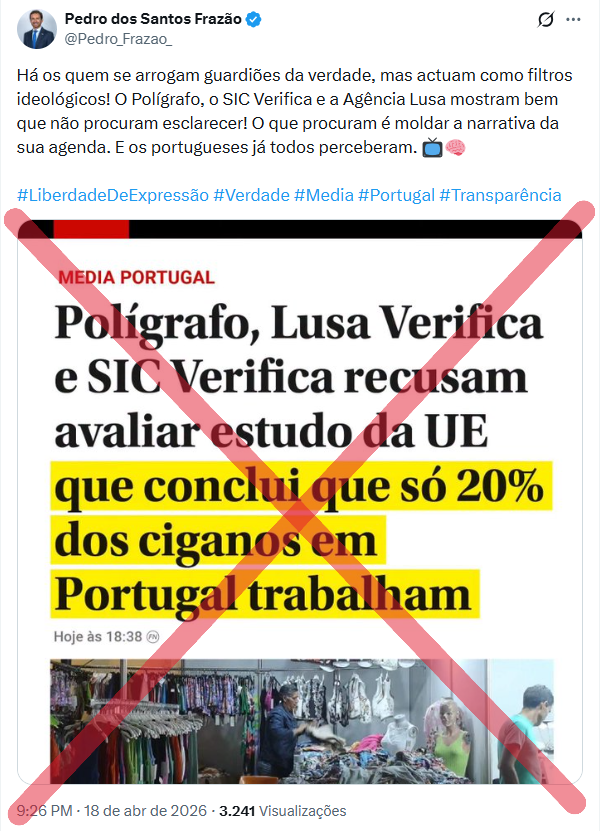 LGalrao's tweet image. #LusaVerifica: É falsa a acusação e a alegada notícia partilhada por vários dirigentes do Chega que afirma que “Polígrafo, Lusa Verifica e SIC Verifica recusam avaliar estudo da UE que conclui que só 20% dos ciganos em Portugal trabalham”.
combatefakenews.lusa.pt/e-falso-que-fa… #factcheck