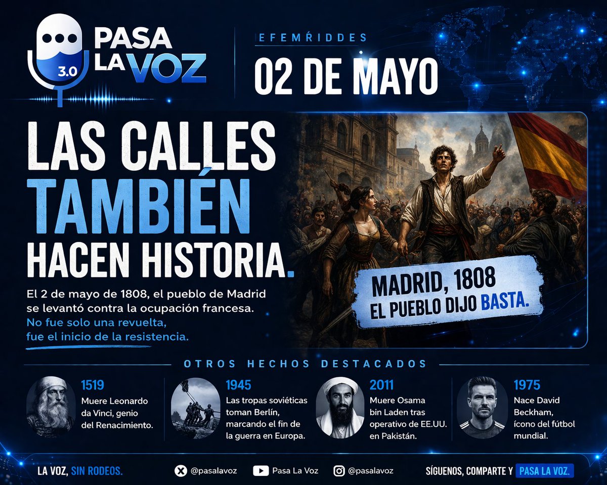 PasaLaVoz30's tweet image. • Madrid, 1808: el pueblo dijo BASTA
• Sin ejército… con dignidad
• No fue revuelta, fue resistencia

🇲🇽 En México, las luchas también cambian historia

👉 ¿Hoy qué tendría que pasar para que la gente se levante?

 #PasaLaVoz3_0 #Efemérides #Historia